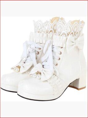 Lace Up Chunky Heel Ankle Boots with Bow Cosplay Winter Boots